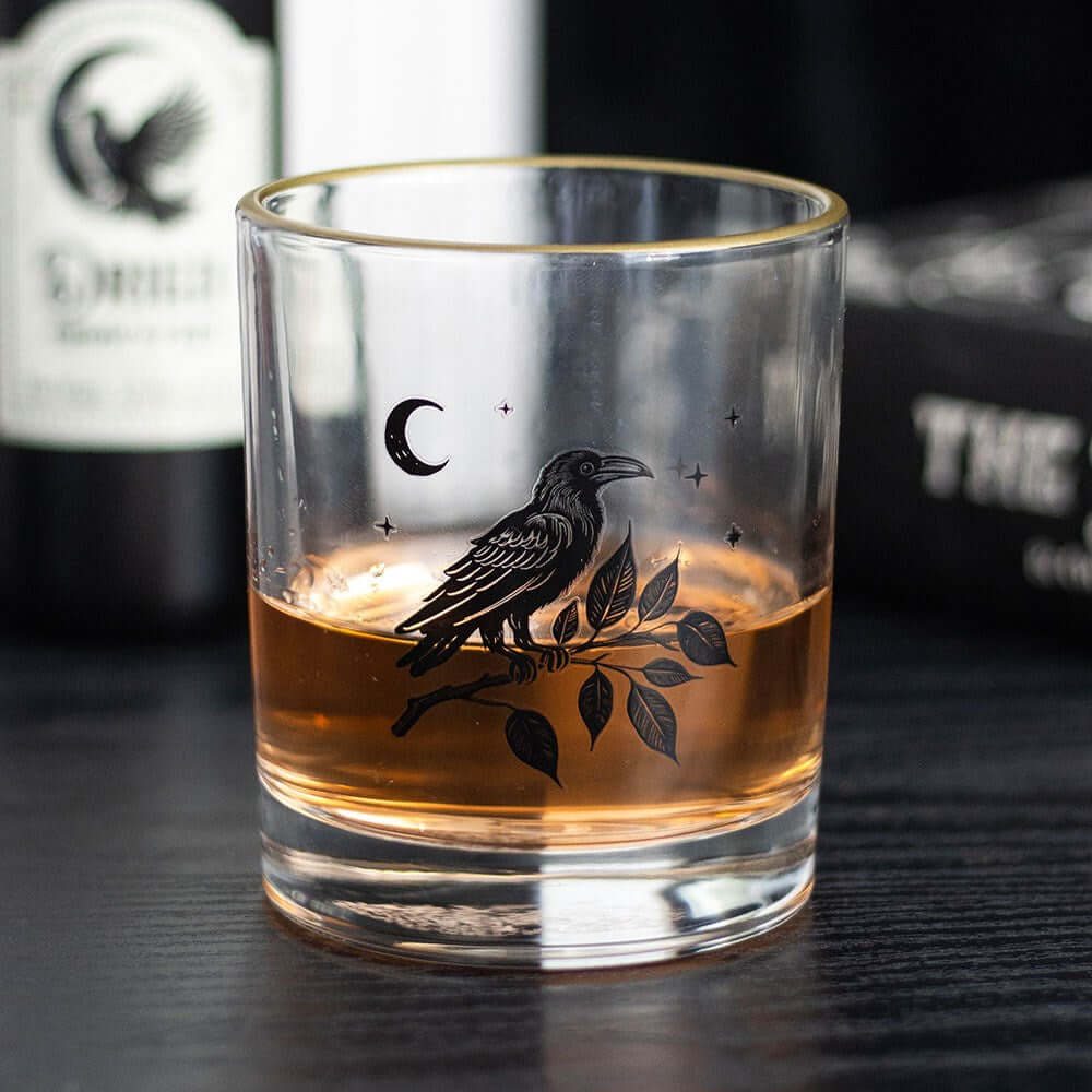 Gothic Gifts Perched Raven Drinking Glass - Kate's Clothing