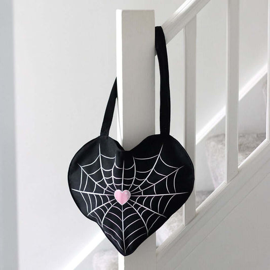 Gothic Gifts Spiderweb Heart Satin Tote Bag - Kate's Clothing