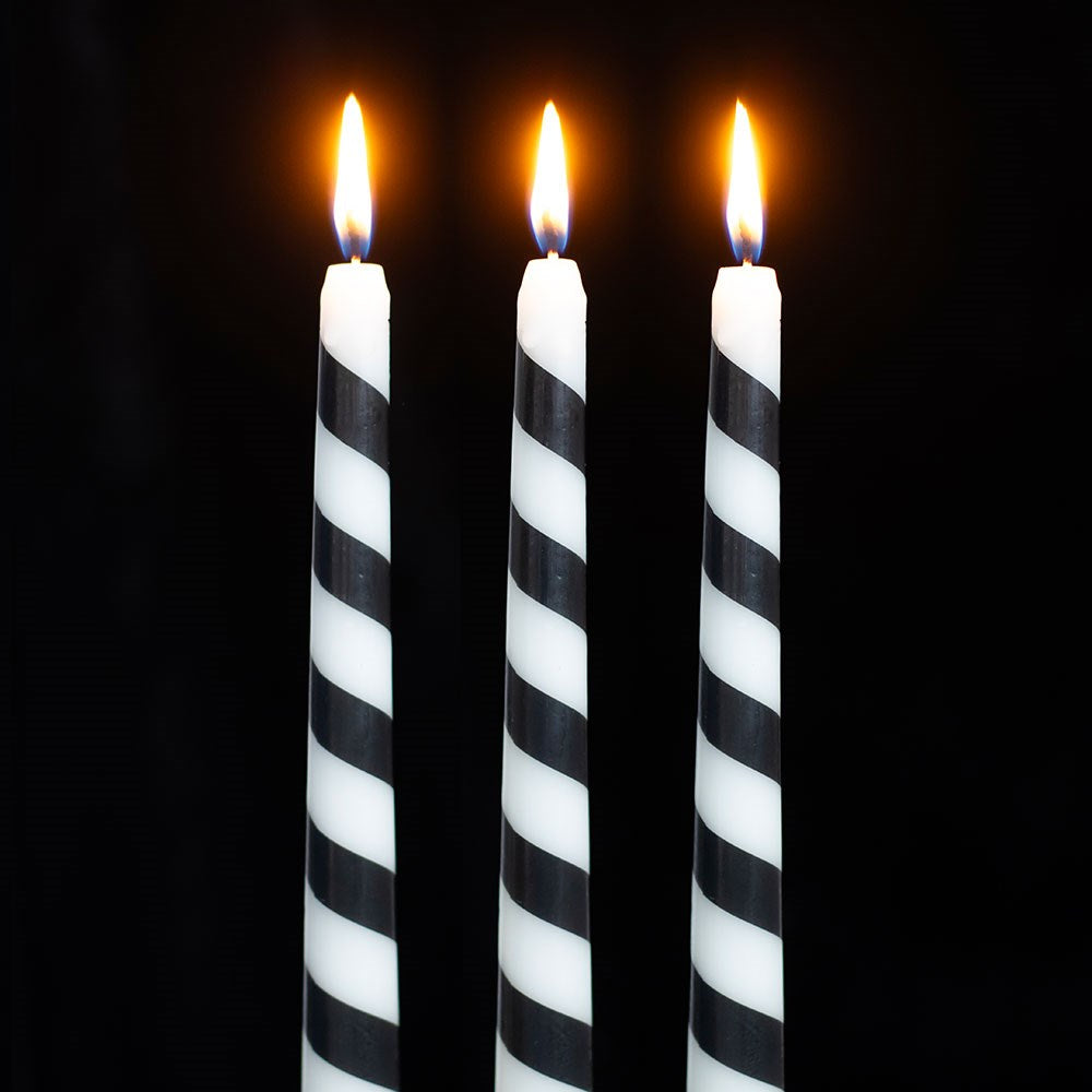 Gothic Gifts Set of 3 Black Candy Cane Taper Candles