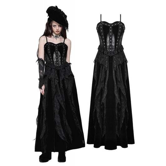 Dark in Love Fia Romantic Gothic Hollow Waist Maxi Dress - Kate's Clothing