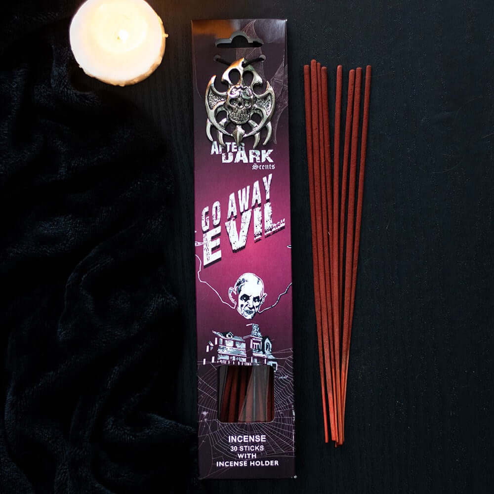Gothic Gifts Go Away Evil Incense Sticks with Holder - Kate's Clothing