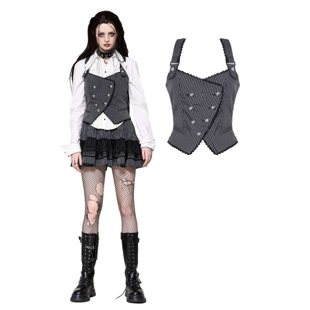 Dark in Love Gwyneth Dark Striped Corporate Goth Vest - Kate's Clothing