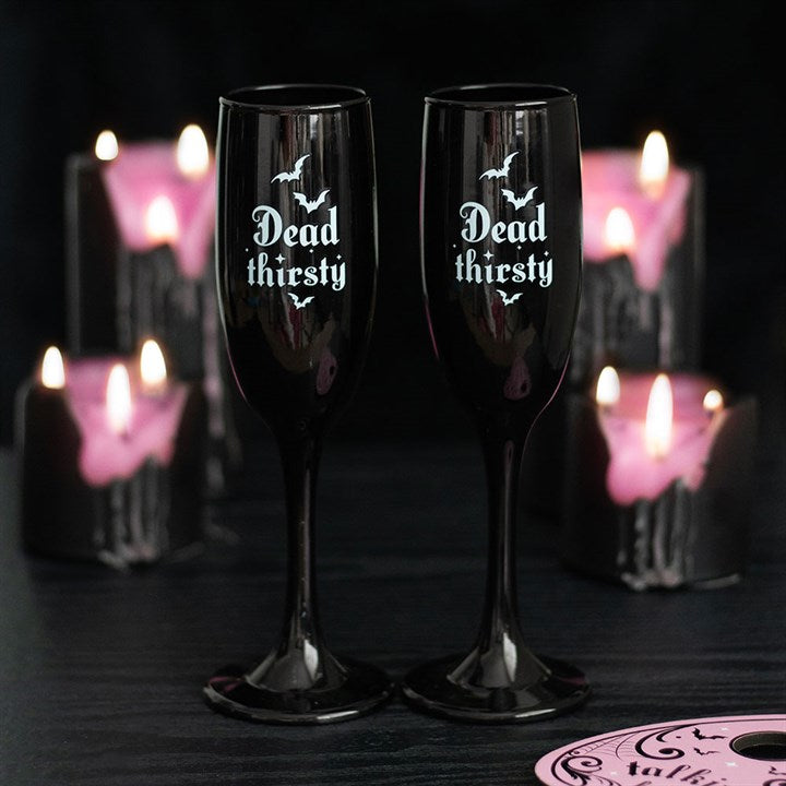 Gothic Gifts Set of 2 Dead Thirsty Champagne Flutes