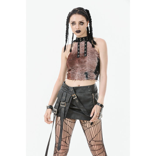 Dark in Love Chaos Reign Faux Leather Goth Mini Skirt in Black