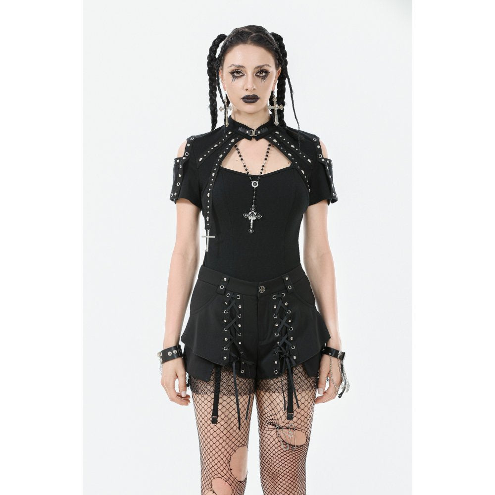 Dark in Love Seraphine Lace Off-Shoulder Goth Bodysuit in Black