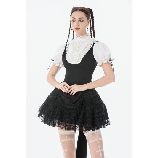 Dark in Love Court-Style Black & White Lace Blouse