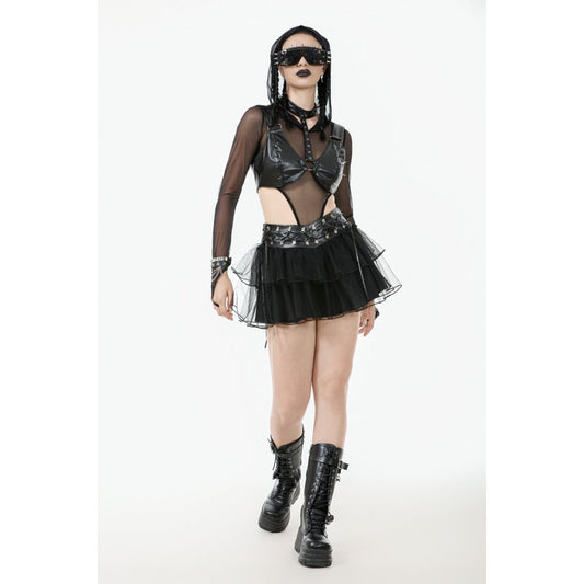 Dark in Love Bonded Tulle Layered Goth Mini Skirt in Black
