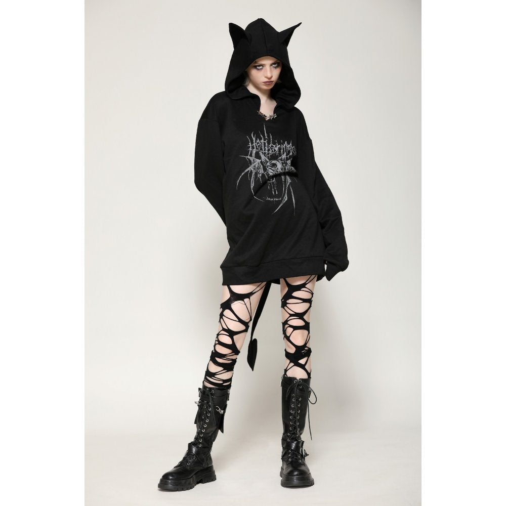 Dark in Love Hellbringer Oversized Hoodie with Tail and Bat Ears - Kate's Clothing
