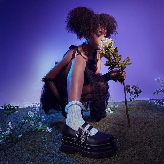 Koi Damona Trident Ornate Buckle Mary Janes Shoes in Black - Kate's Clothing