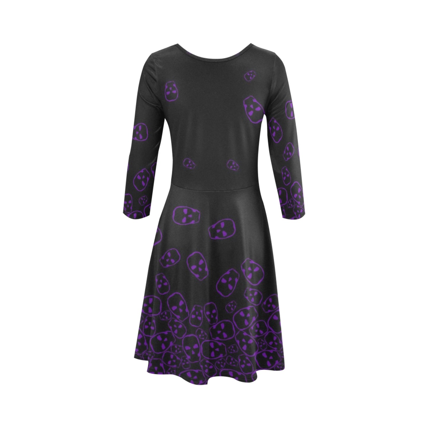 ANTIBrand black skater dress with purple tumbling skulls print