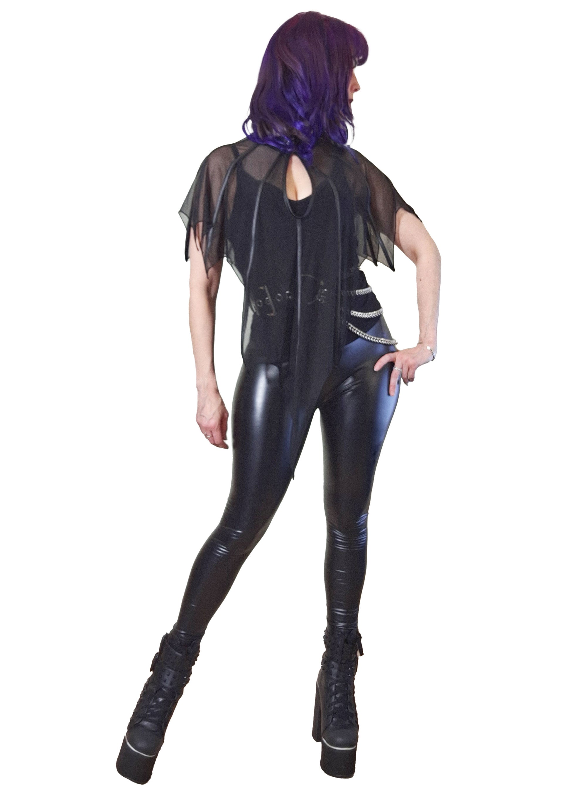 Necessary Evil Leutogi Mesh Bat Wing Effect Cape Top - Kate's Clothing