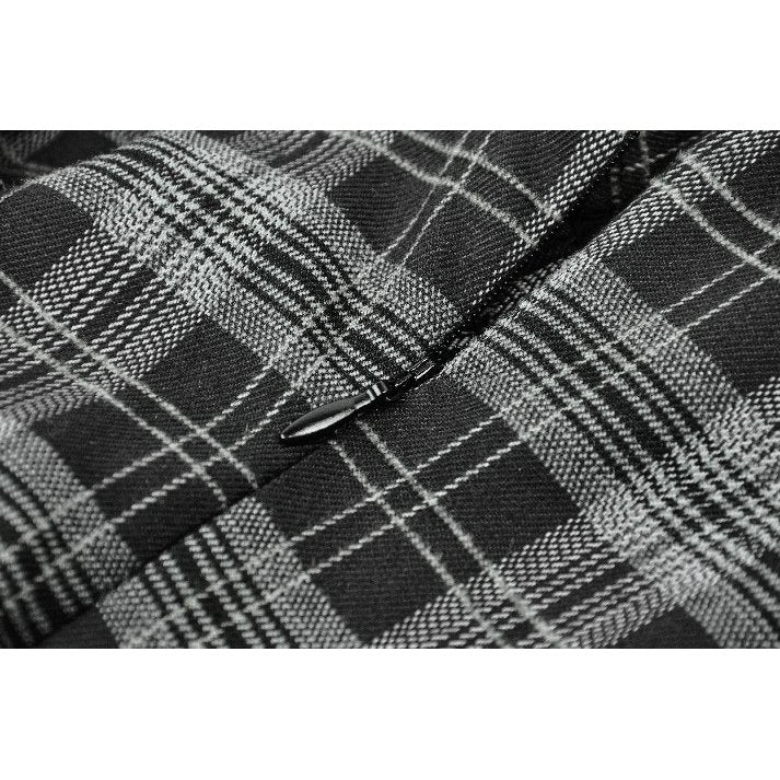 Dark in Love Ida Punk Grey Plaid Metal Studded Dress - Kate's Clothing