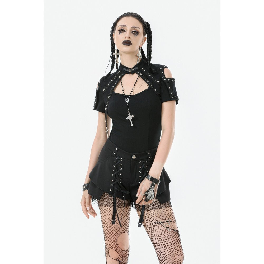 Dark in Love Seraphine Lace Off-Shoulder Goth Bodysuit in Black