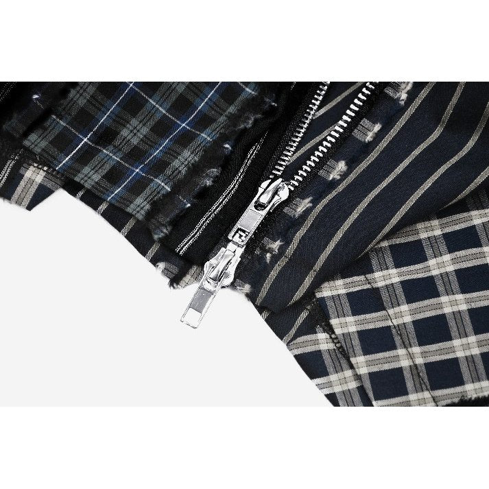 Dark in Love Sage Colorful Plaid Patchwork Leather-Waist Skirt - Kate's Clothing