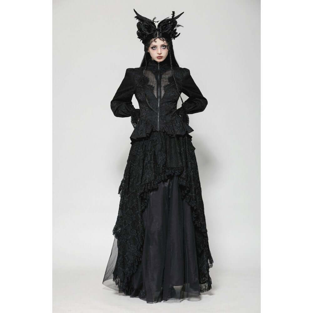 Dark in Love Felicity Gothic Lacey Zip Up Tailcoat Shirt - Kate's Clothing