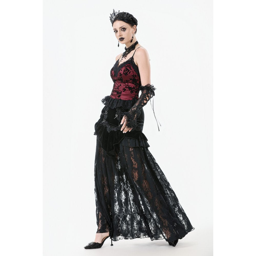 Dark in Love Althea Lace-Trimmed Velvet Goth Camisole in Burgundy