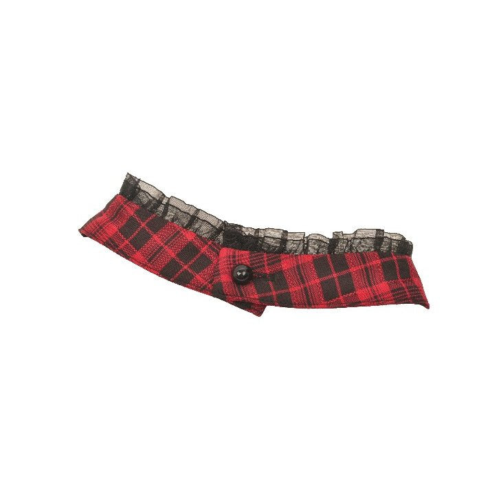 Dark in Love Rosalind Black and Red Tartan Cold Shoulder Halterneck Dress - Kate's Clothing