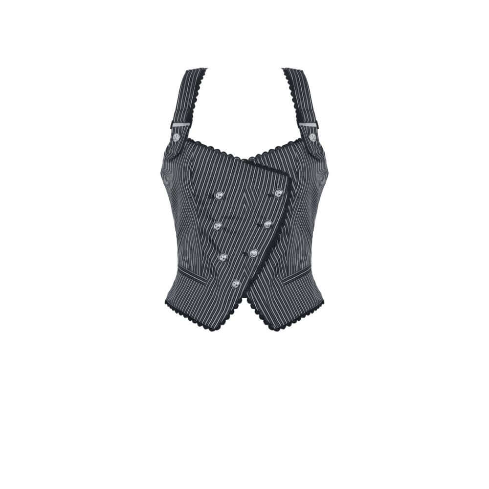 Dark in Love Gwyneth Dark Striped Corporate Goth Vest - Kate's Clothing