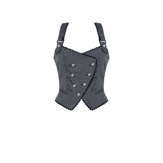 Dark in Love Gwyneth Dark Striped Corporate Goth Vest - Kate's Clothing
