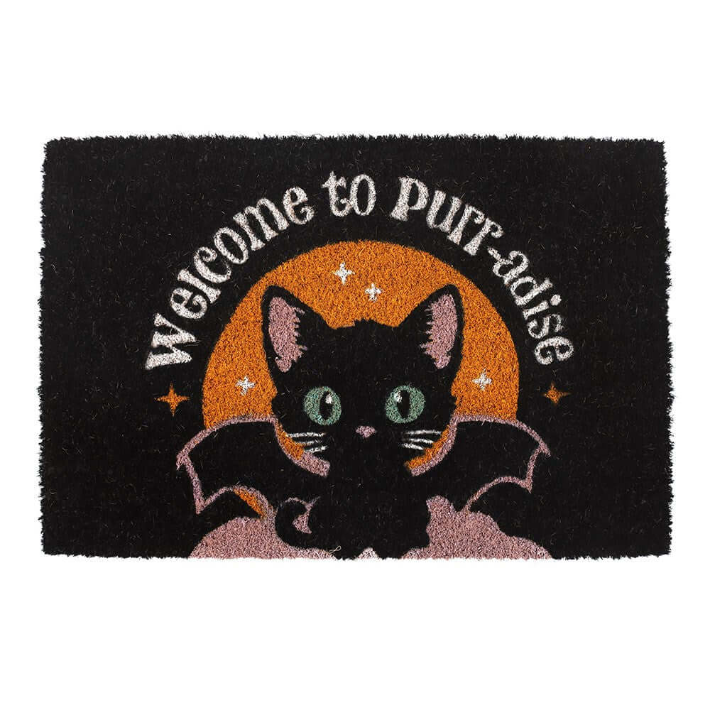 Gothic Gifts Black Welcome to Purr-adise Cat Doormat - Kate's Clothing