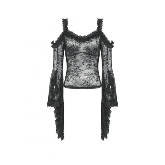 Dark in Love Delaney Gothic Romantic Lace Flare Sleeve Top - Kate's Clothing