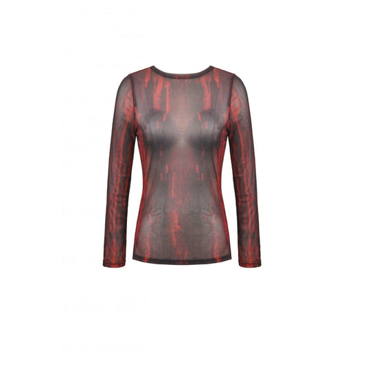 Dark in Love Carson Black and Red Tie-Dye Mesh Versatile Basic Top - Kate's Clothing