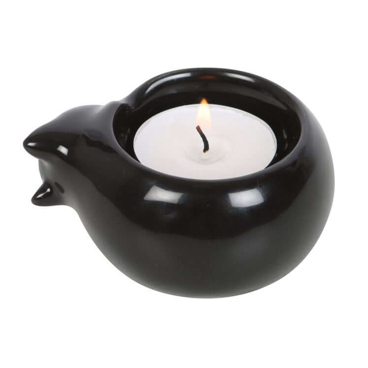 Gothic Gifts Black Cat Ceramic Tealight Candle Holder - Kate's Clothing