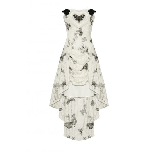 Dark in Love Zosia Punk Gothic Black Butterfly Embroidered Lace Beige Dress - Kate's Clothing