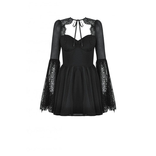 Dark in Love Greta Dark Mystique Gothic Lace-Up Mesh Dress - Kate's Clothing