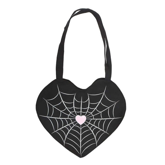 Gothic Gifts Spiderweb Heart Satin Tote Bag - Kate's Clothing
