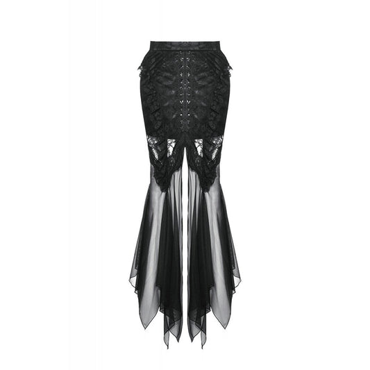 Dark in Love Nevaeh Gothic Lace and Mesh Mermaid Skirt - Kate's Clothing
