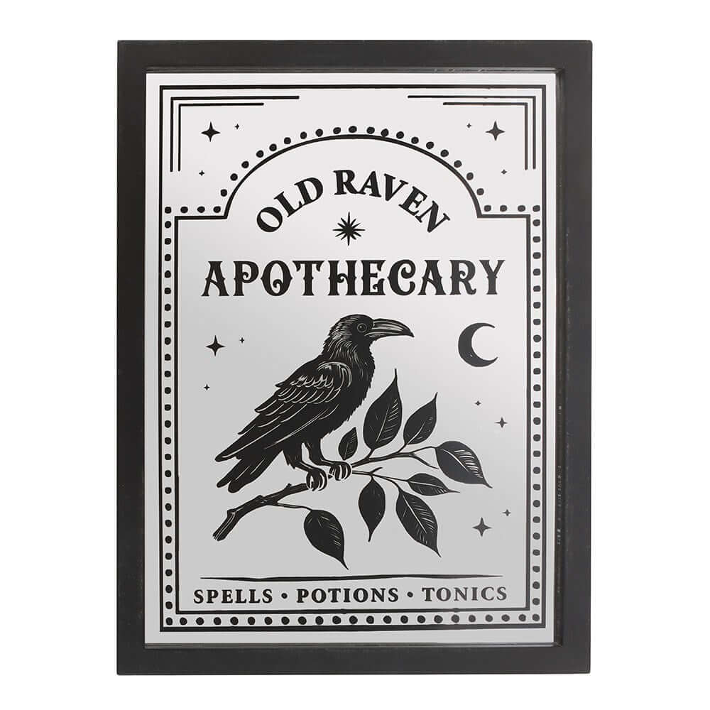 Gothic Gifts Old Raven Apothecary Mirrored Wall Art - Kate's Clothing