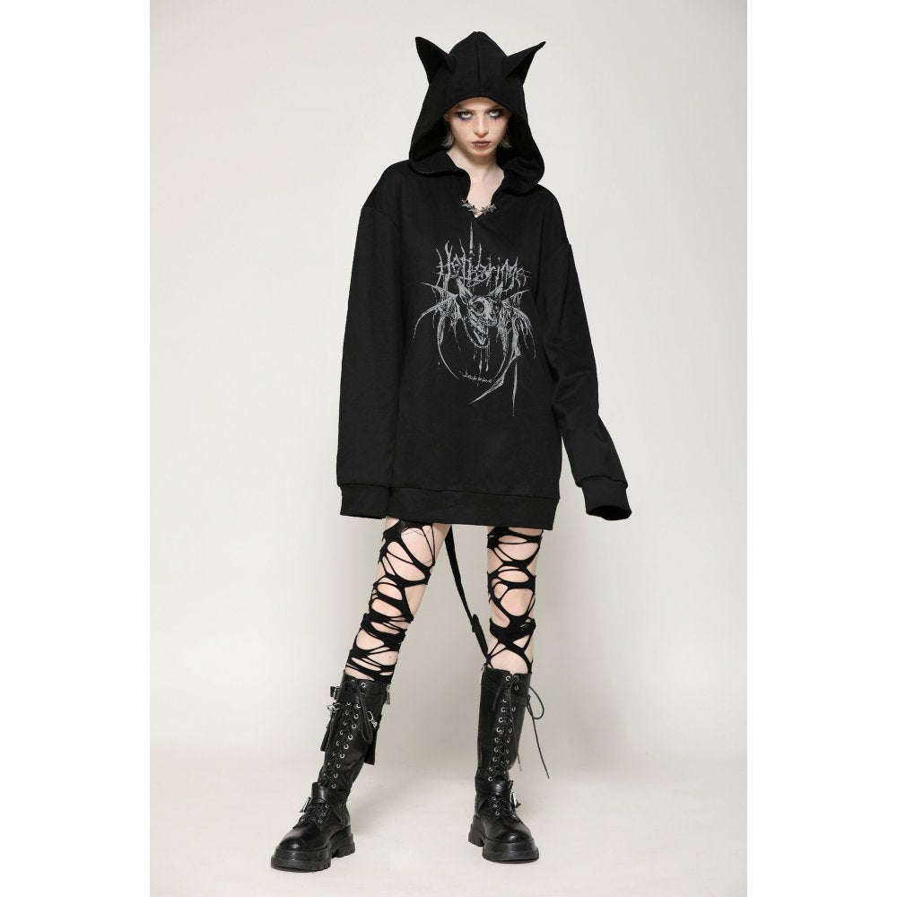 Dark in Love Hellbringer Oversized Hoodie with Tail and Bat Ears - Kate's Clothing