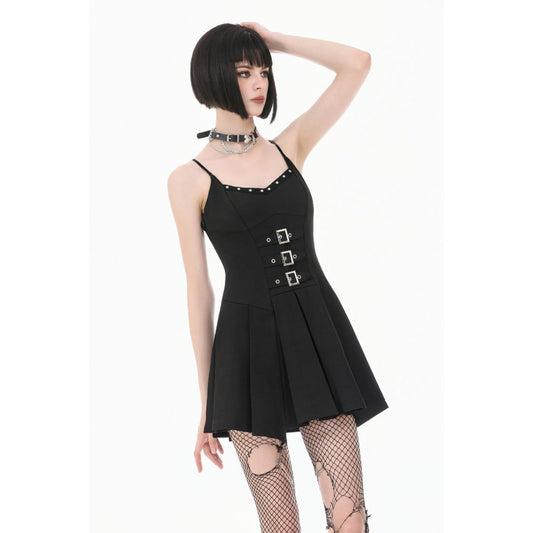 Dark in Love Studded Buckle Pleated Camisole Dress