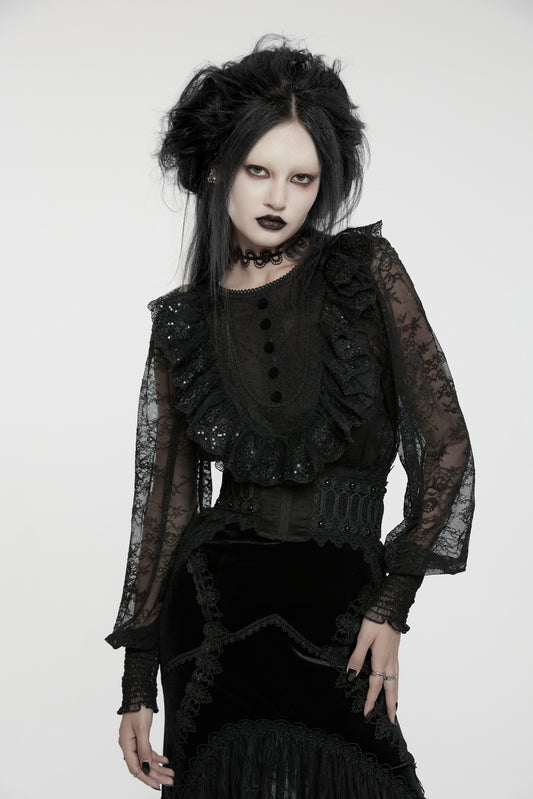 Punk Rave Demille Sequinned Lace Blouse - Kate's Clothing