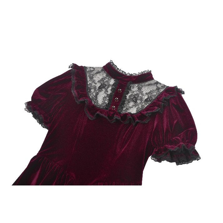 Dark in Love Ophelia Lace Collar Burgundy Velvet Goth Dress