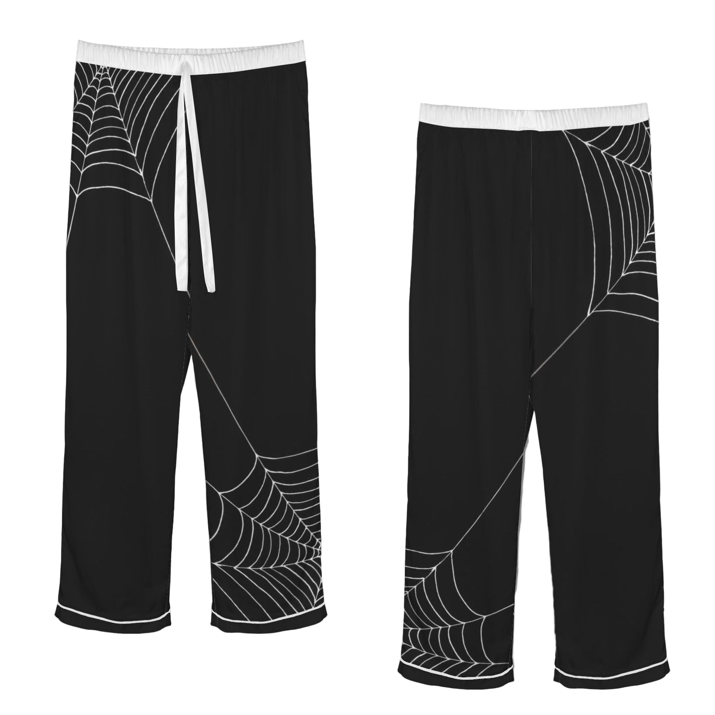 ANTIBrand black satin pajamas with white spiderweb print