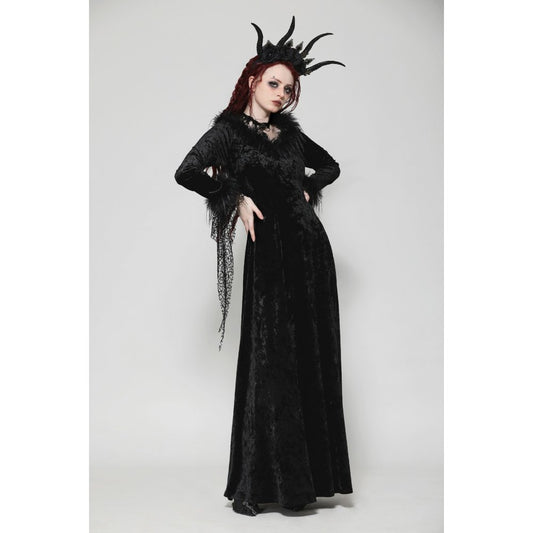 Dark in Love Claribelle Gothic Black Velvet Maxi Dress - Kate's Clothing