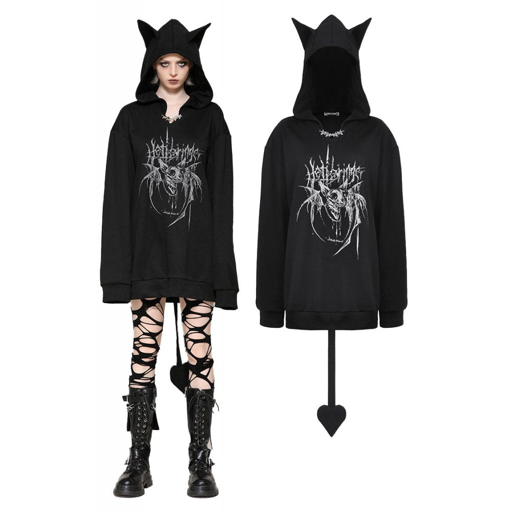 Dark in Love Hellbringer Oversized Hoodie with Tail and Bat Ears - Kate's Clothing