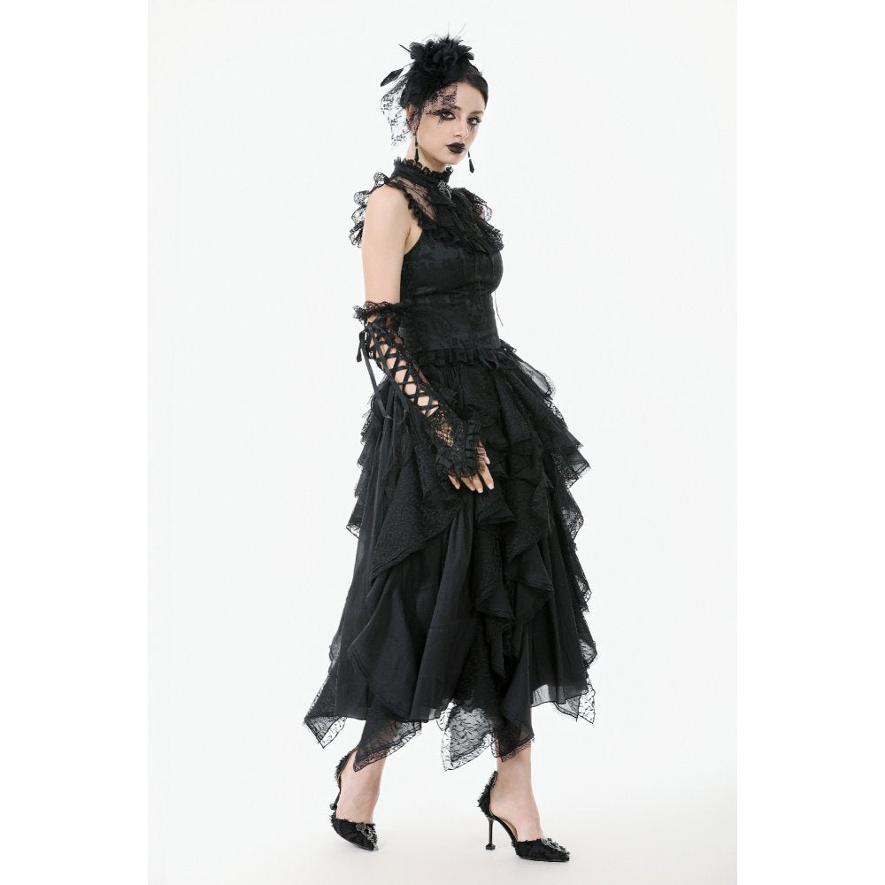 Dark in Love Seraphina Ruched Lace Goth Blouse in Black
