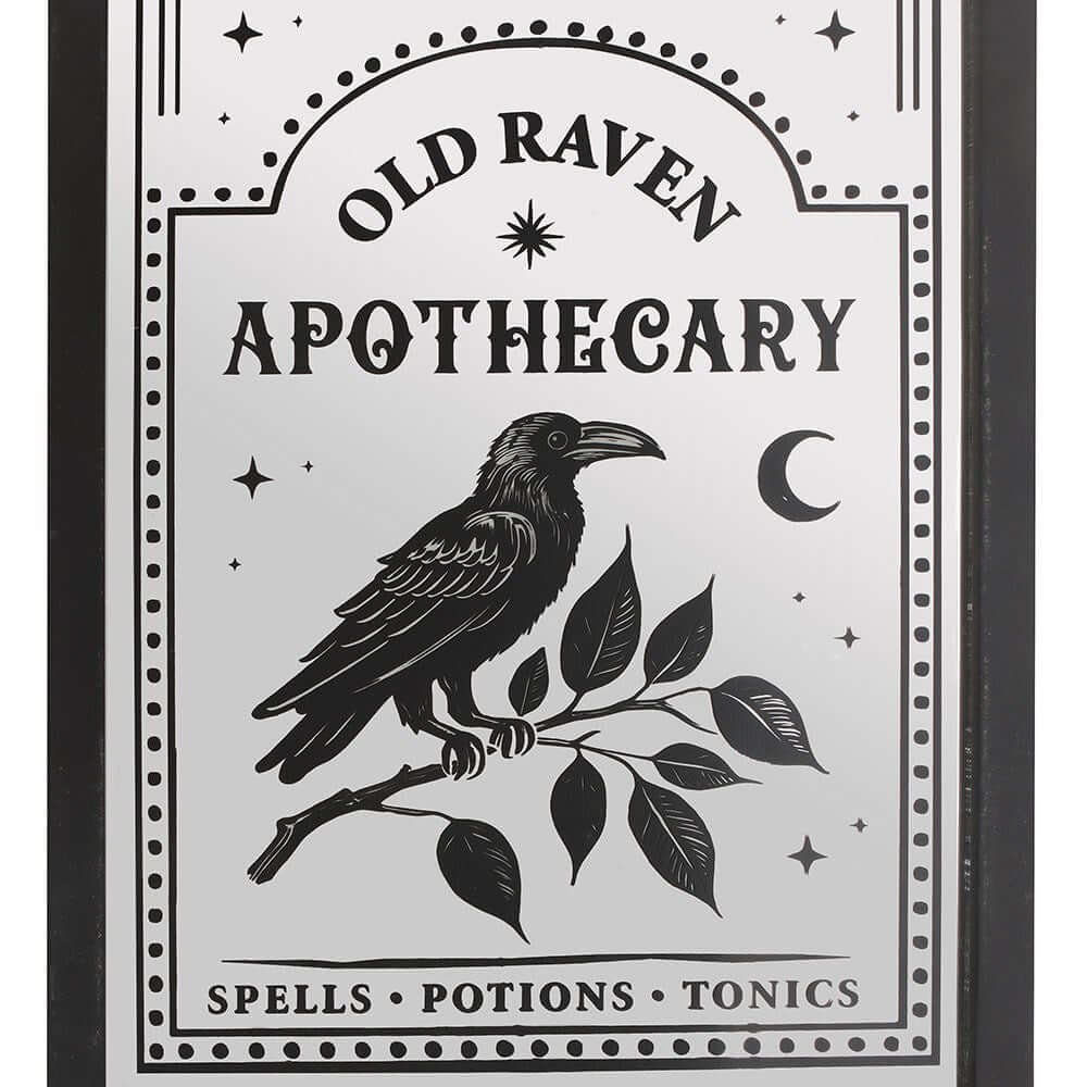 Gothic Gifts Old Raven Apothecary Mirrored Wall Art - Kate's Clothing