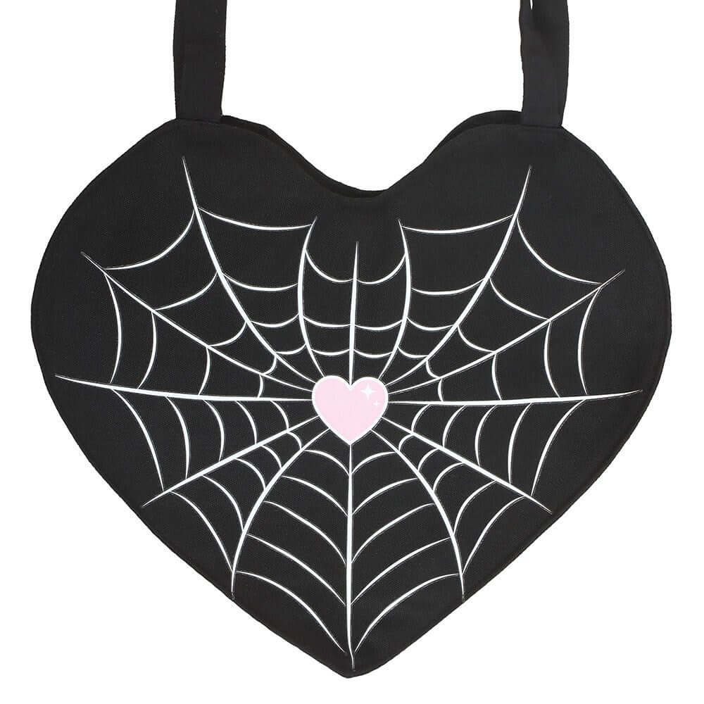 Gothic Gifts Spiderweb Heart Satin Tote Bag - Kate's Clothing