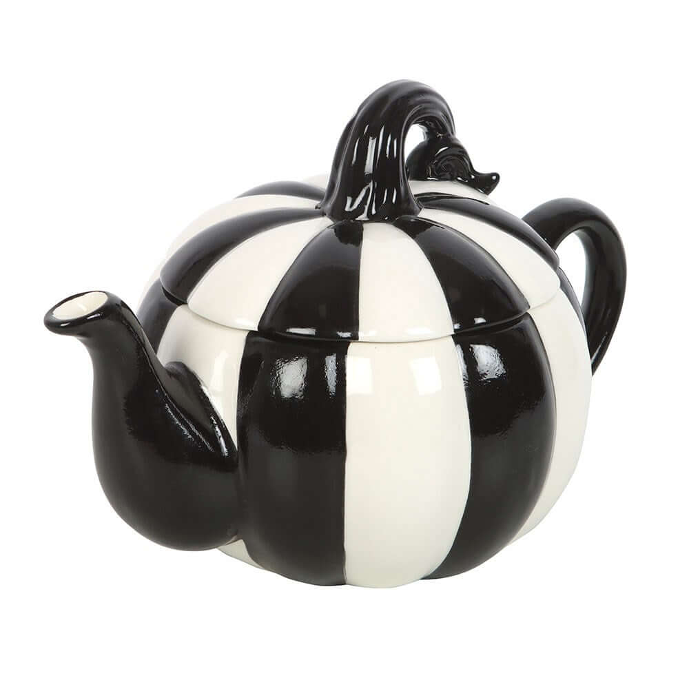 Gothic Gifts Black and White Striped Pumpkin Teapot - Kate's Clothing
