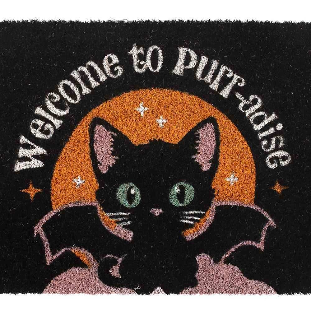 Gothic Gifts Black Welcome to Purr-adise Cat Doormat