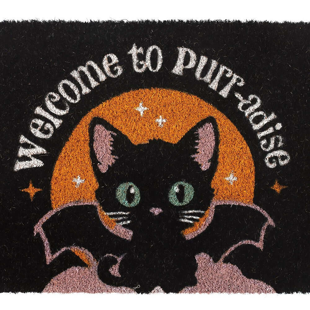 Gothic Gifts Black Welcome to Purr-adise Cat Doormat - Kate's Clothing