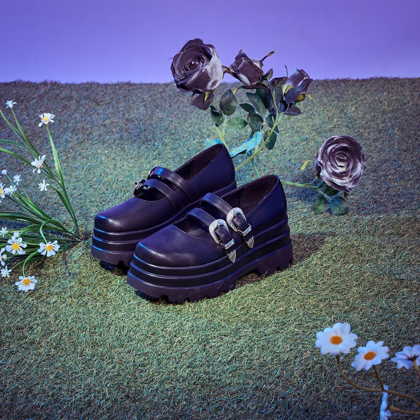 Koi Damona Trident Ornate Buckle Mary Janes Shoes in Black