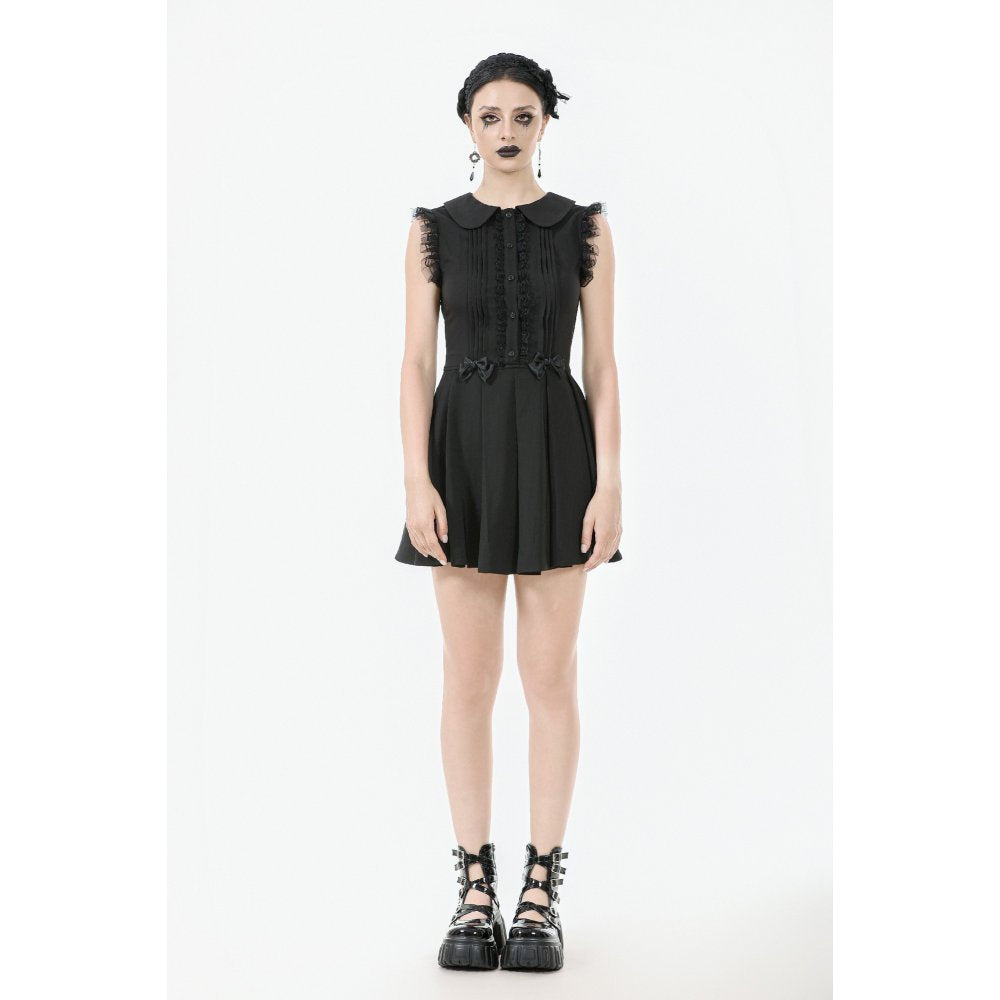 Dark In Love Gwendolyn Lace Panel Goth Mini Dress in Black