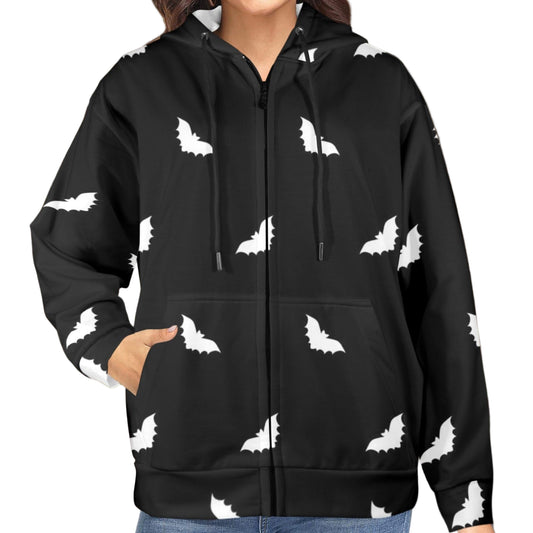 ANTIBrand fleece-lined zip hoodie with white bats print