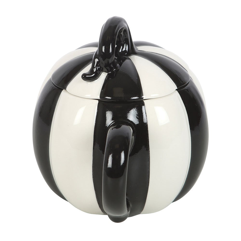Gothic Gifts Black and White Striped Pumpkin Teapot