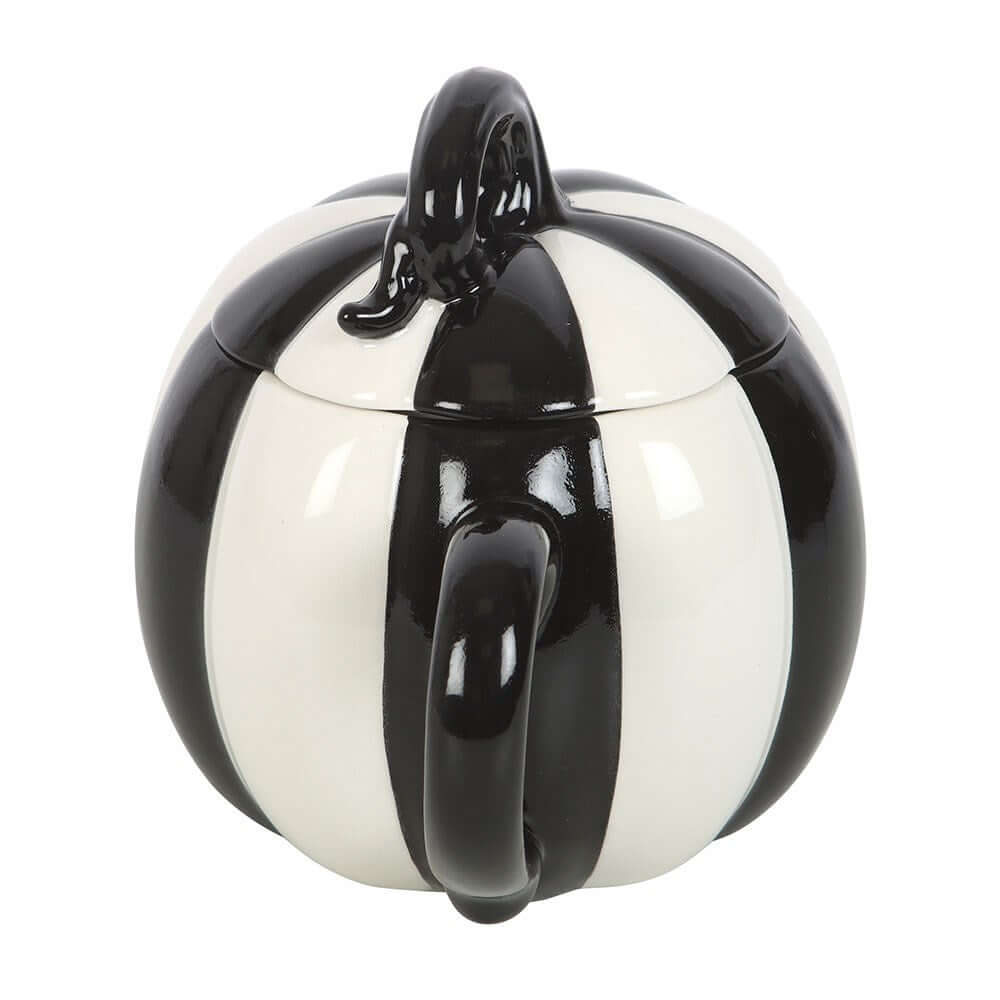 Gothic Gifts Black and White Striped Pumpkin Teapot - Kate's Clothing